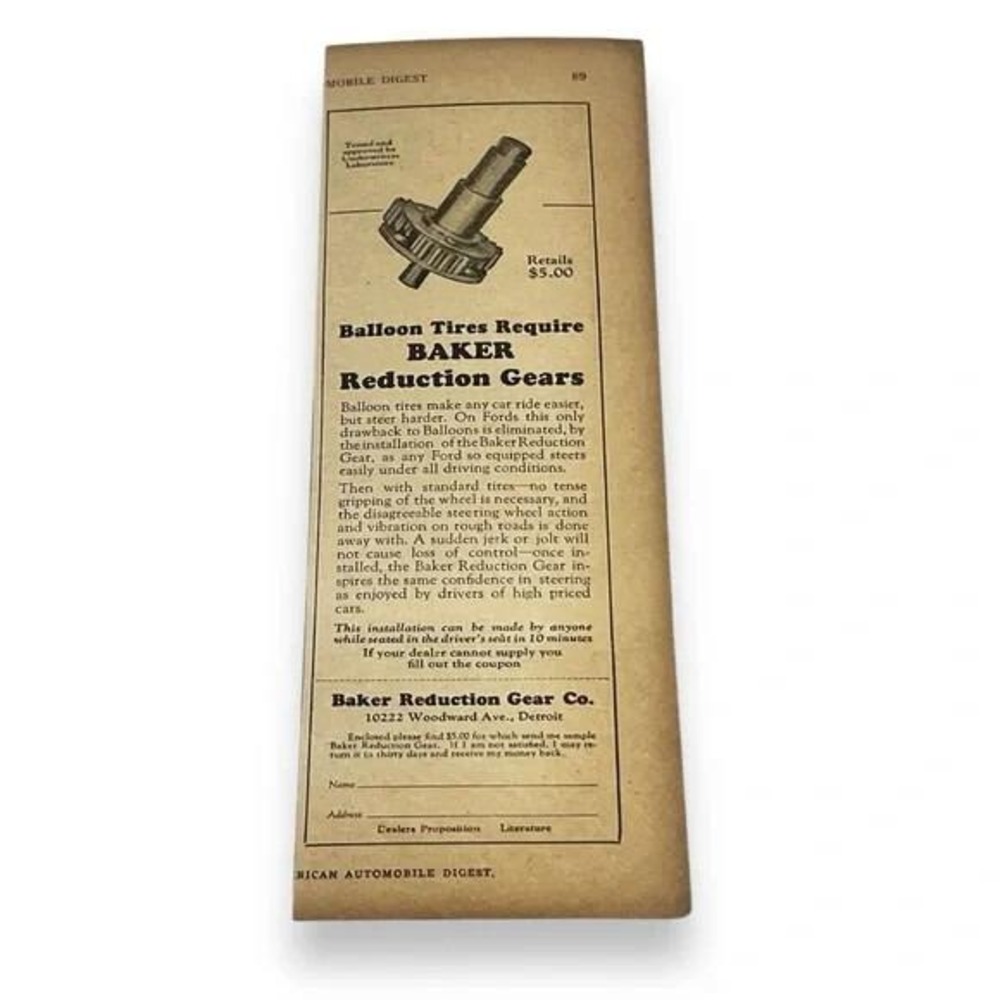 1924 Vintage Ad Baker Reduction Gear Co Detroit Michigan G